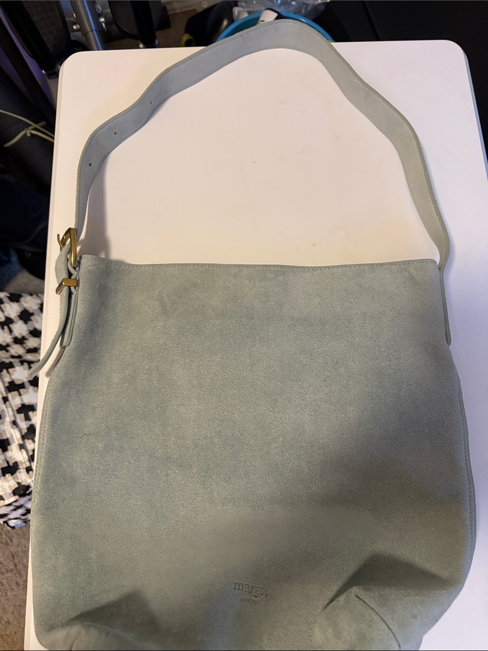 margot sage green suede shoulder bag